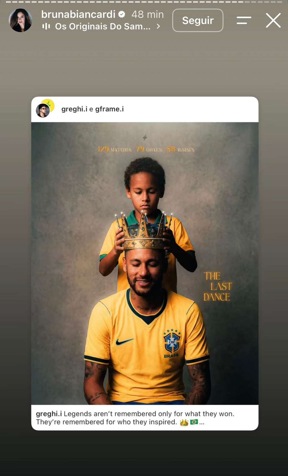Bruna Biancardi enaltece Neymar após eliminação na Copa do Mundo. (Reprodução/redes sociais)