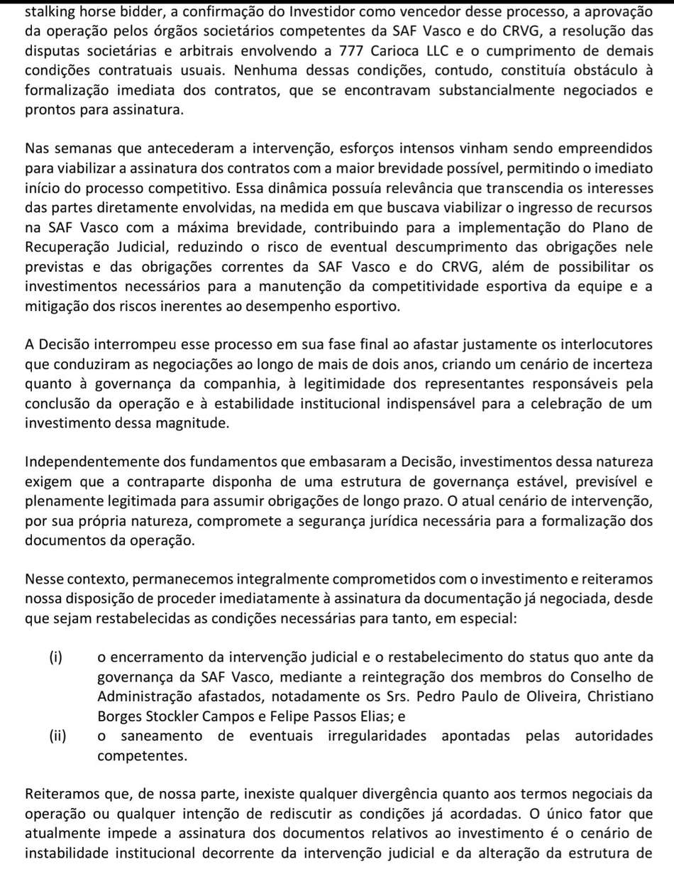 carta do empresário Marcos Lamacchia - Vasco protocola documento na justiça