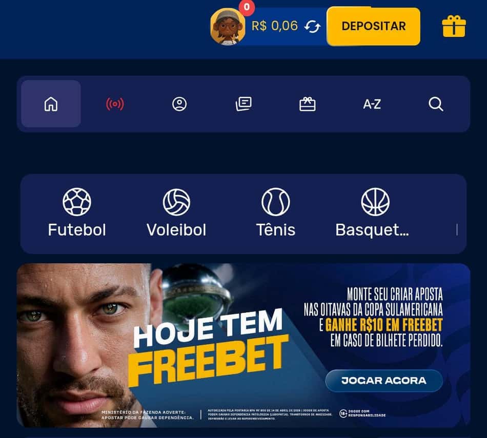 Captura da tela inicial da Bet Dá Sorte.