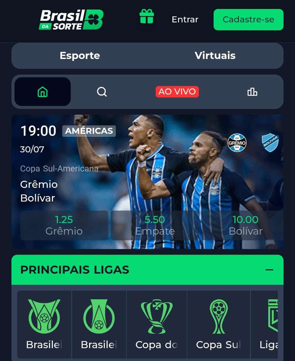 Captura de tela da casa de apostas com Pagamento Antecipado Brasil da Sorte.