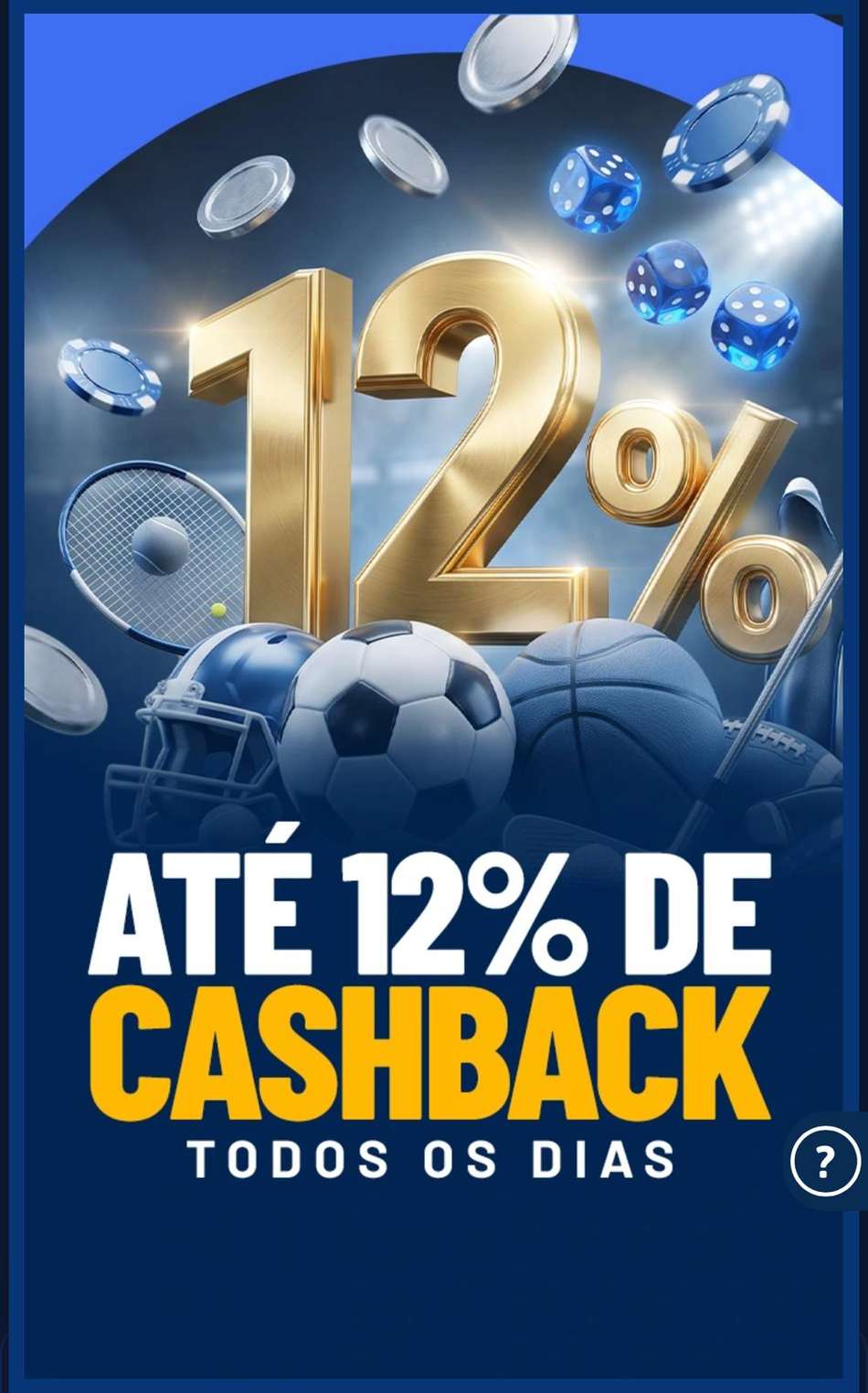 Captura de tela da campanha de cashback, válida para todos os usuários, incluindo os que usam o código Galera Bet.