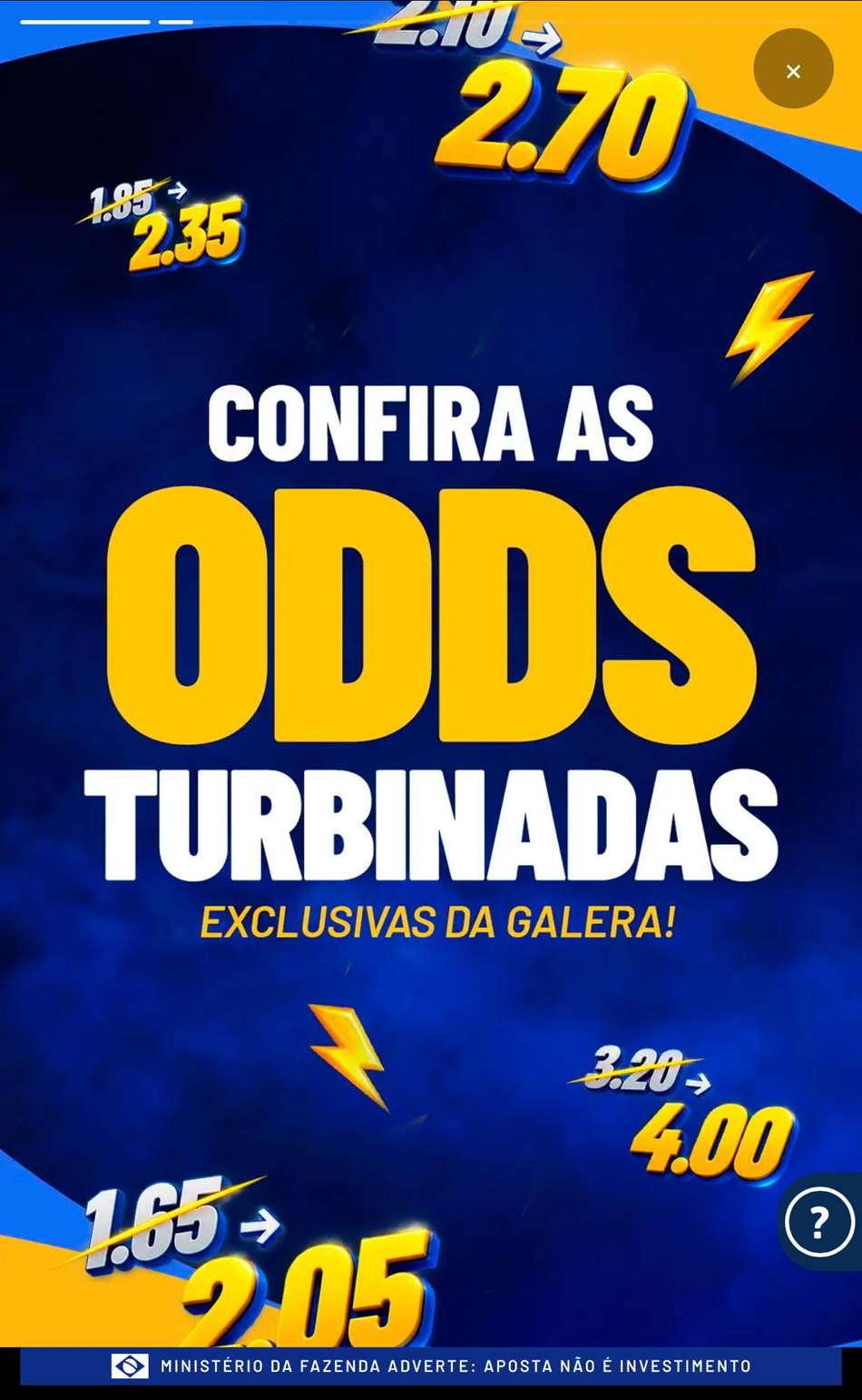 Captura de tela da promoção Odds Turbinadas na Galera Bet.