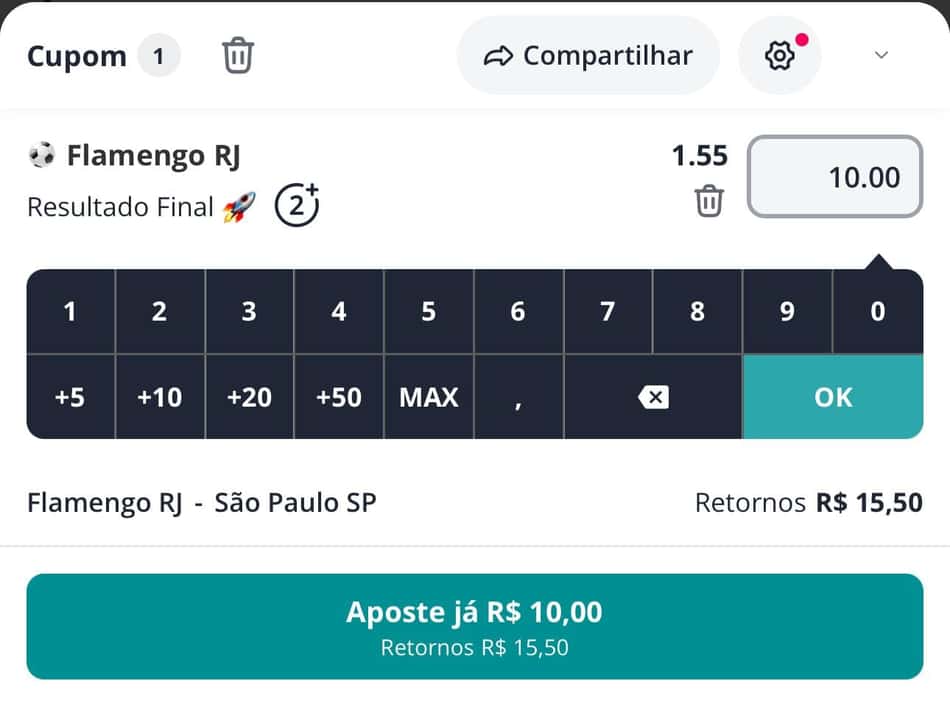 Captura de tela de uma aposta esportiva na Novibet.