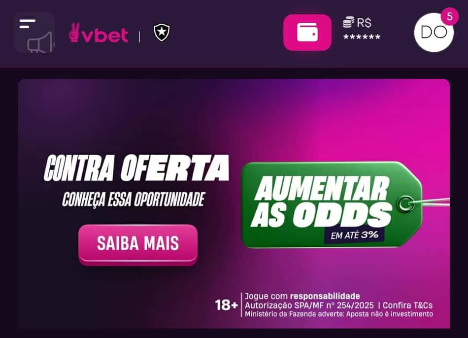 Captura de tela do bônus Vbet Contra Oferta para esportes.