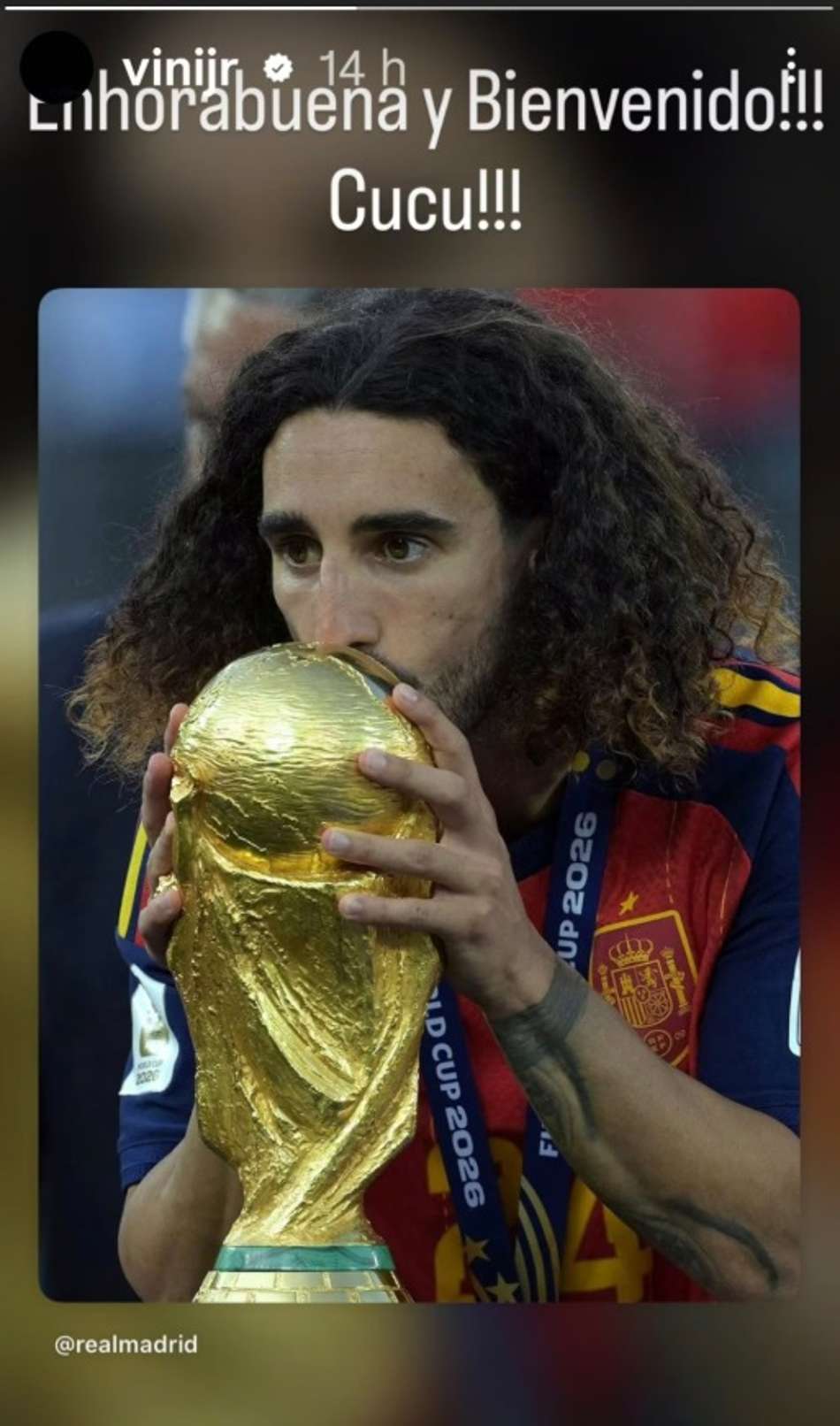 Story de Vini Jr recepcionando Cucurella