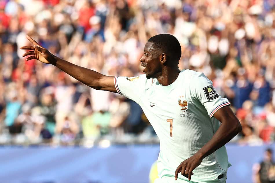 Ousmane Dembélé comemora seu gol no jogo da França contra Marrocos pela Copa do Mundo de 2026