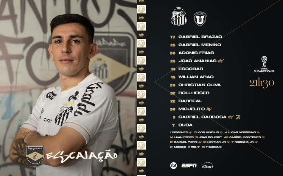 Escalação do Santos diante da UCV. (Foto: Divulgação/ Santos FC)