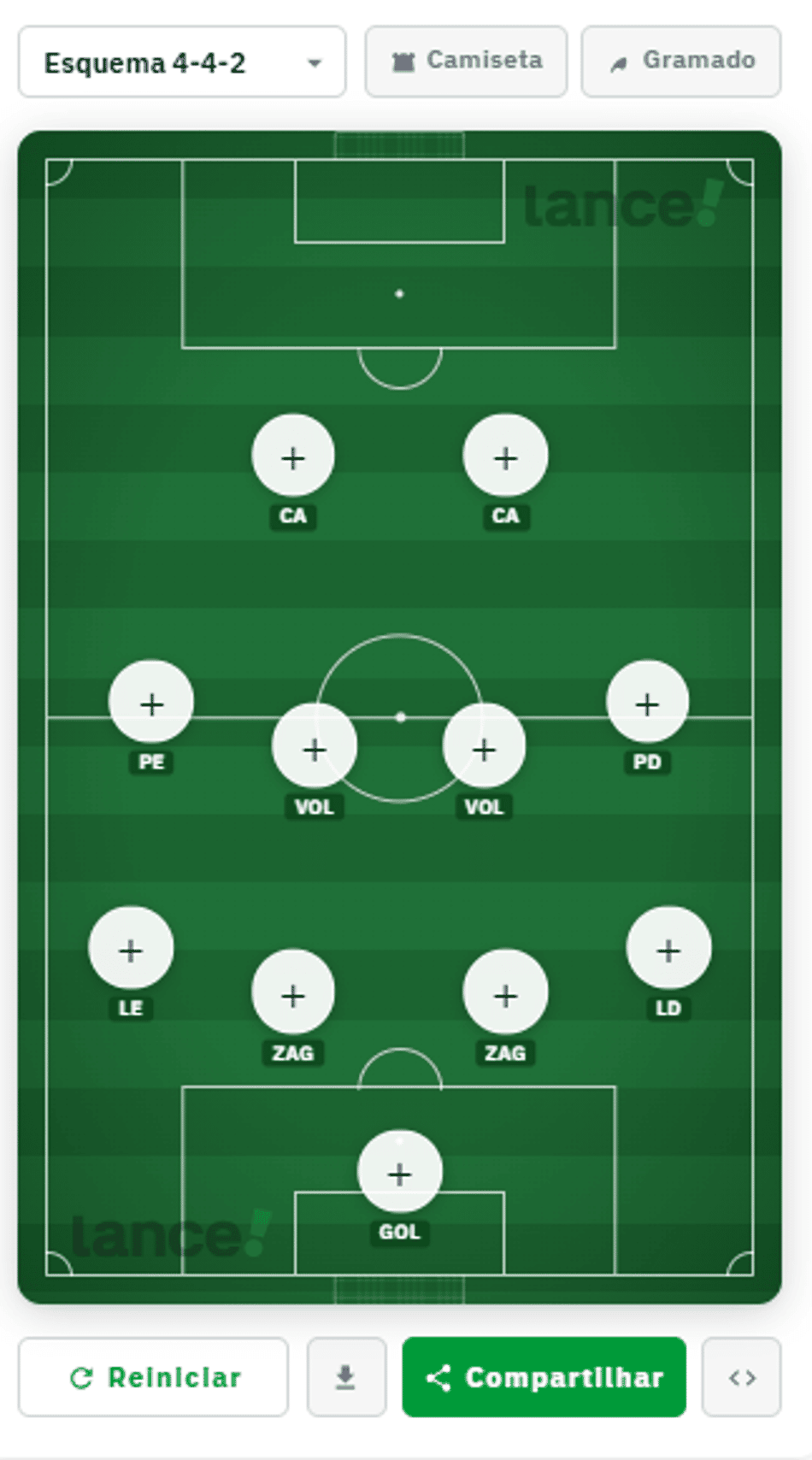 Mapa utilizado para o leito do Lance! escalar seu time para a Copa 2030