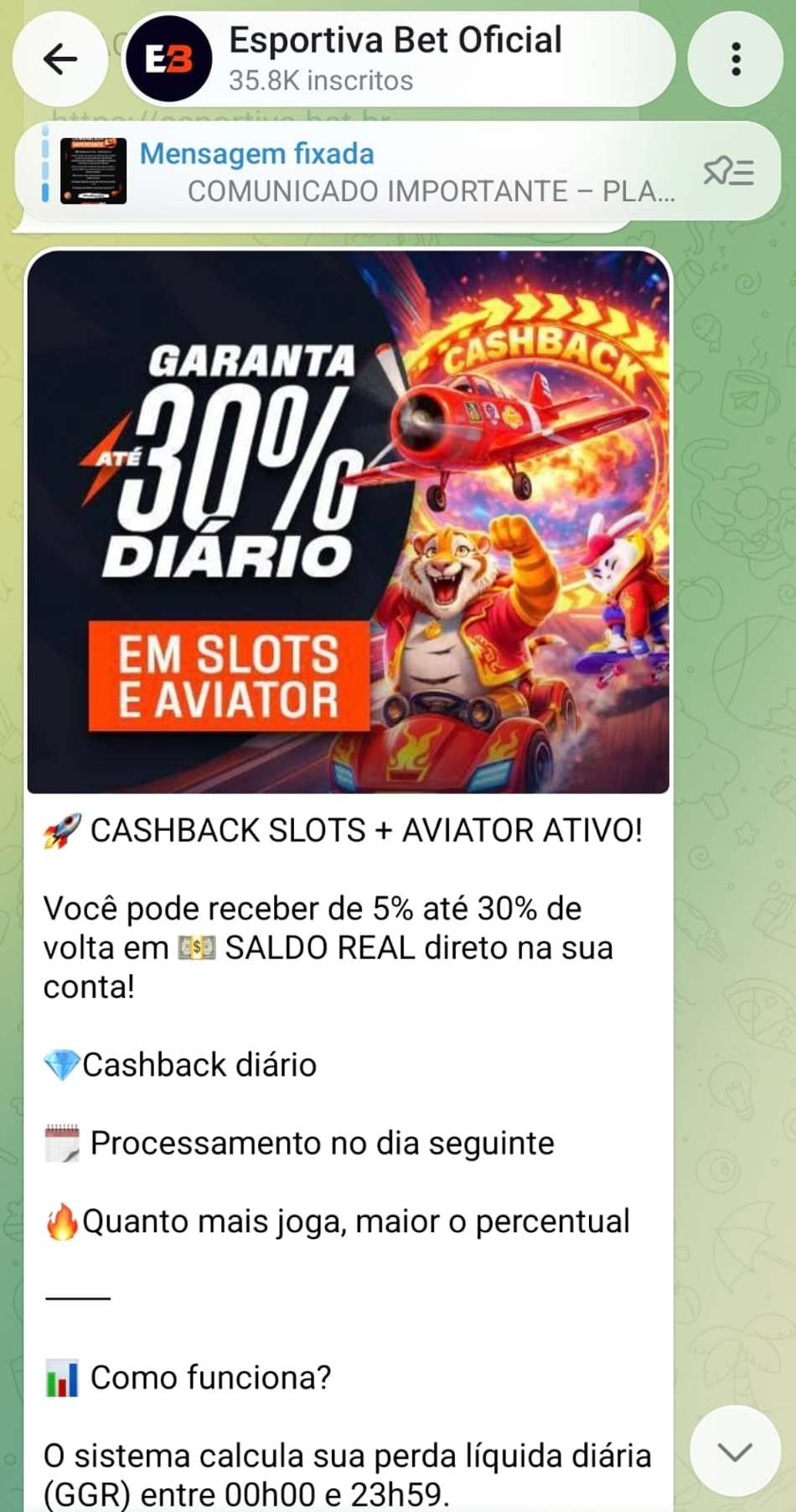 Captura de tela do grupo de apostas esportivas da Esportiva Bet