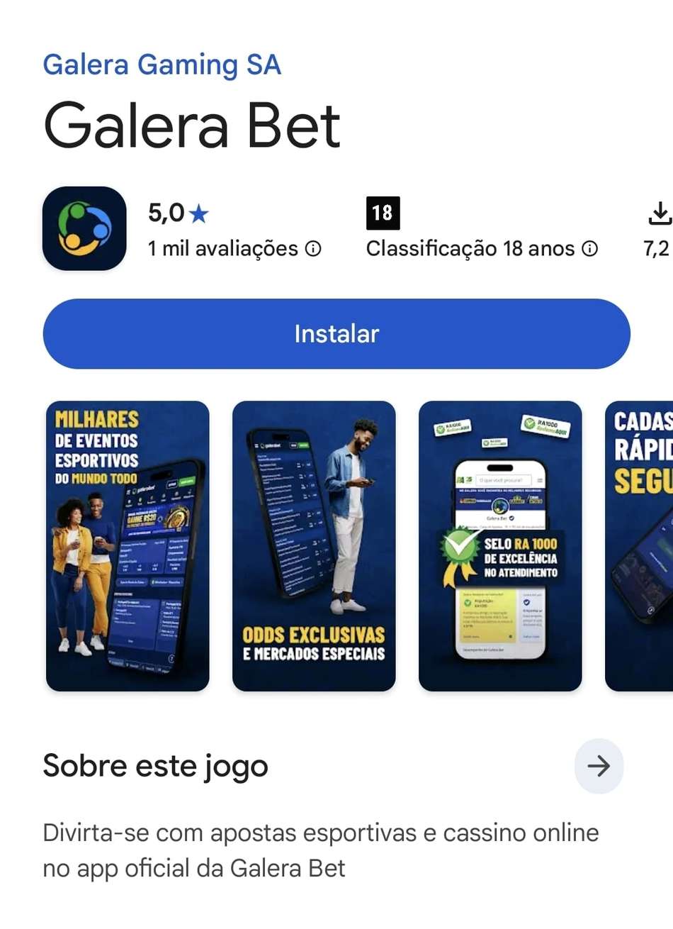 Captura de tela do botão "Instalar" do aplicativo da Galera Bet na Play Store.