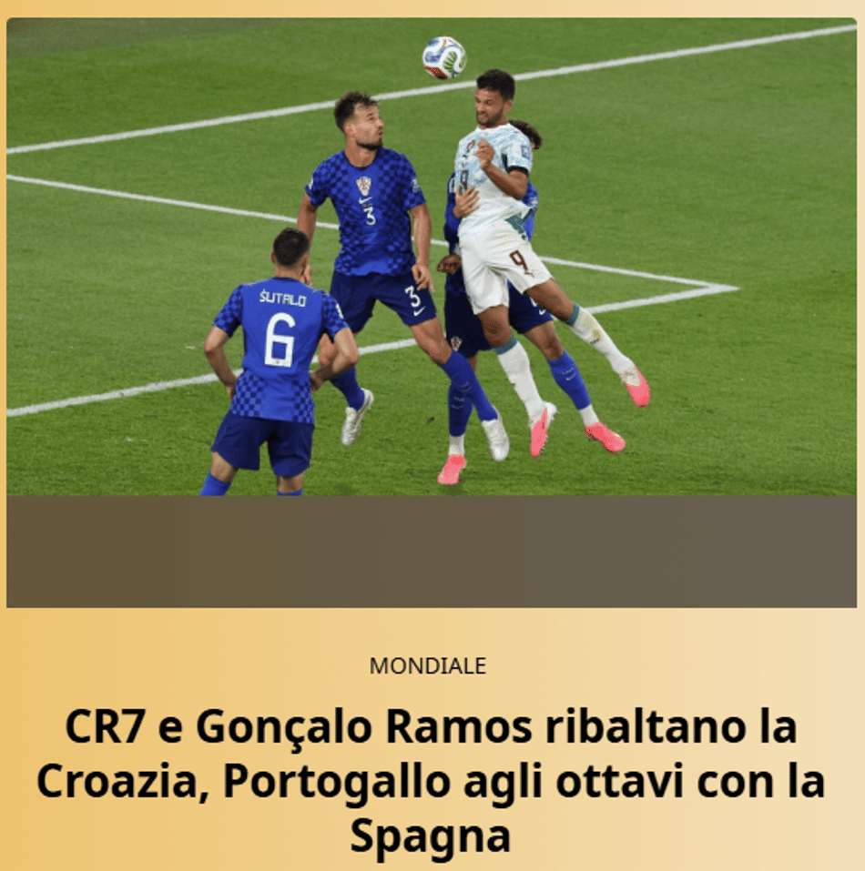 Gazzetta dello Sport (Itália) repercute virada de Portugal sobre a Croácia na Copa do Mundo