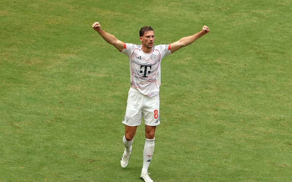 Goretzka comemora seu gol no jogo do Bayern contra o Flamengo