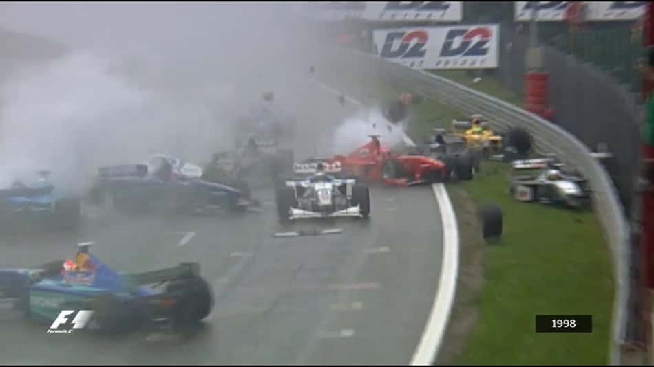 Acidente na largada do GP da Bélgica pela F1 1998 
