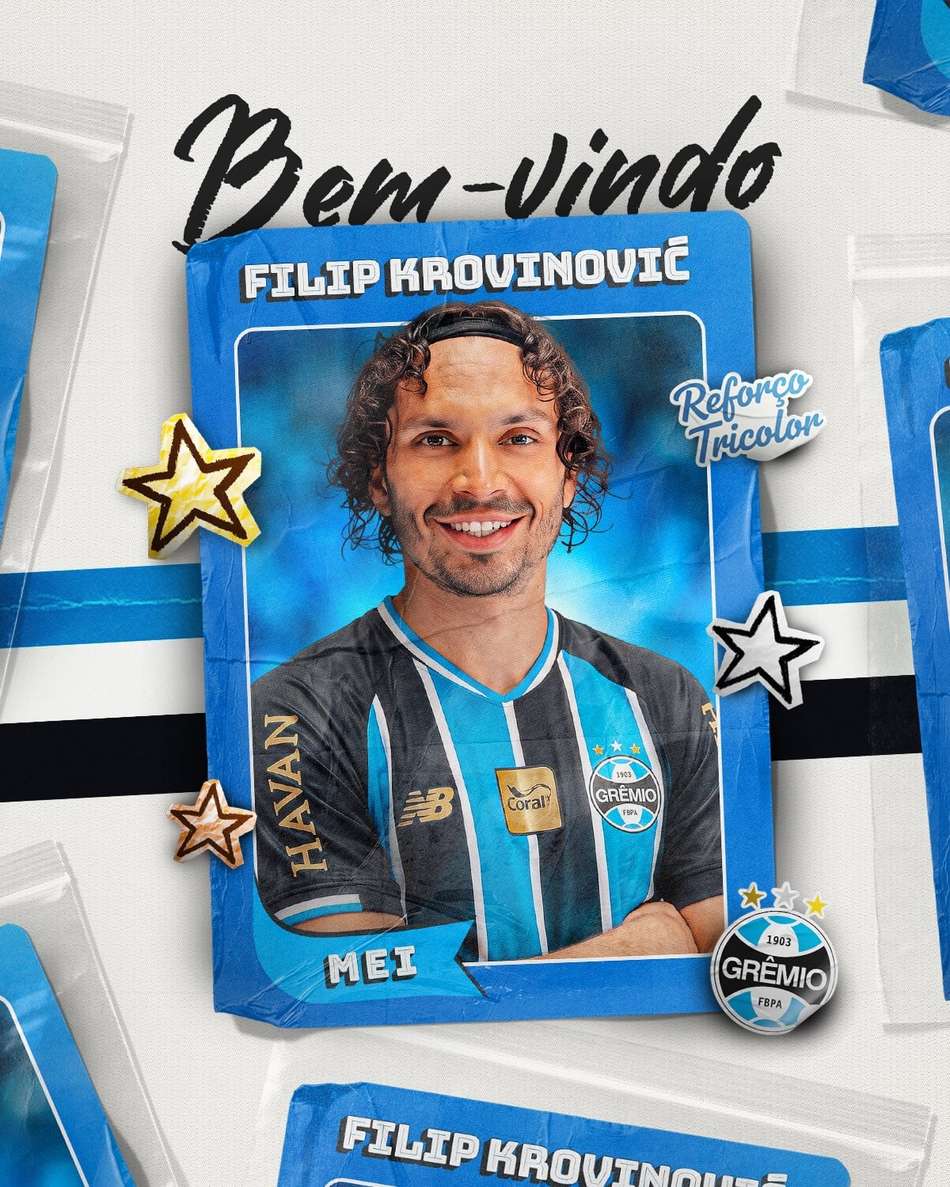 Krovinovic em arte feita pelo Grêmio para seu anúncio