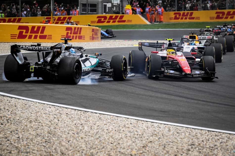 Acidente entre Lewis Hamilton e George Russell no GP da Bélgica pela F1 2026
