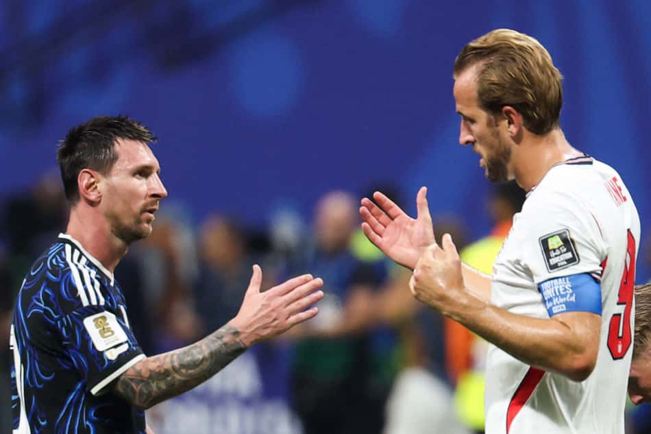 Lionel Messi cumprimenta Harry Kane após Inglaterra 1x2 Argentina pela semifinal da Copa do Mundo de 2026