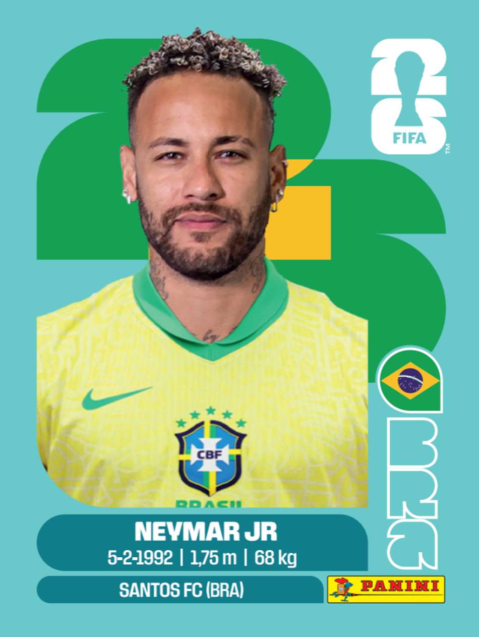 Ilustração da figurinha de Neymar no álbum da Copa do Mundo