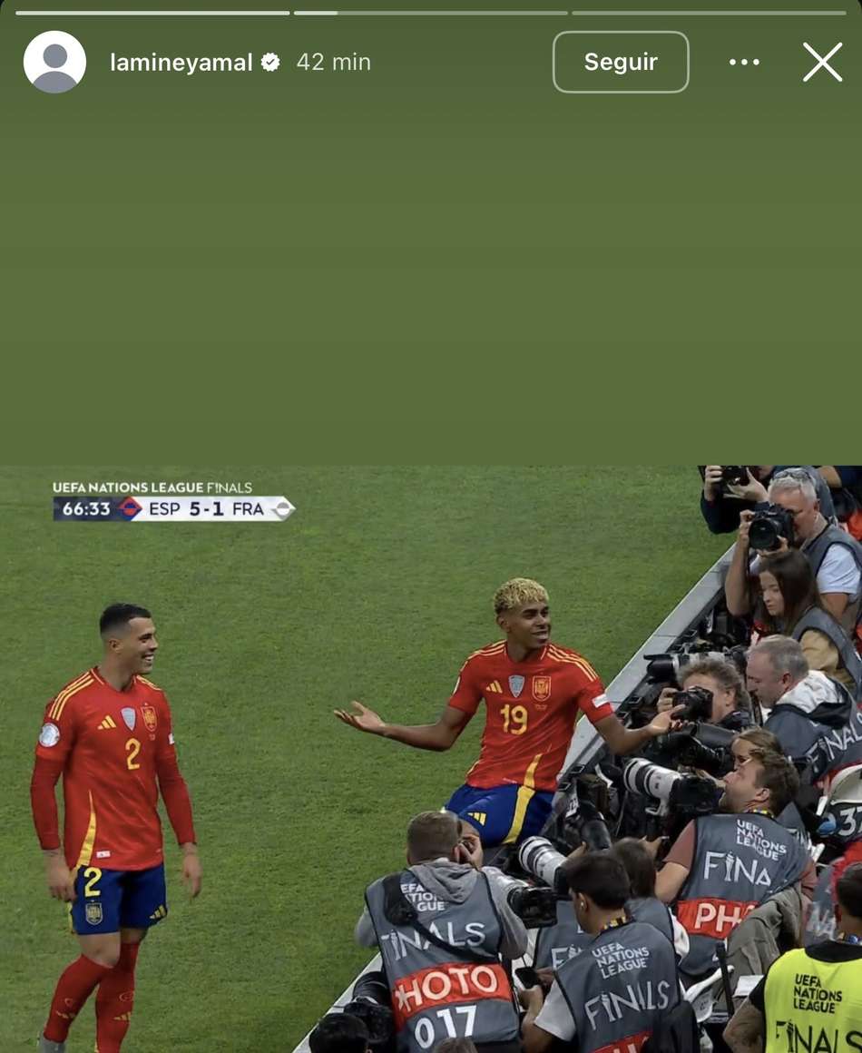 Lamine Yamal através do seu Instagram antes da partida entre Espanha e França