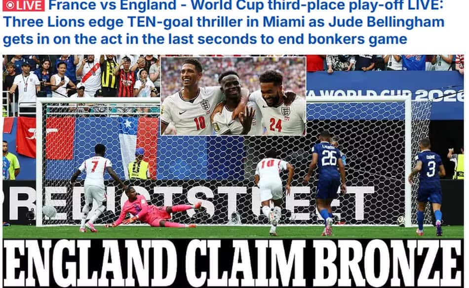 Daily Mail repercute jogaço entre França e Inglaterra