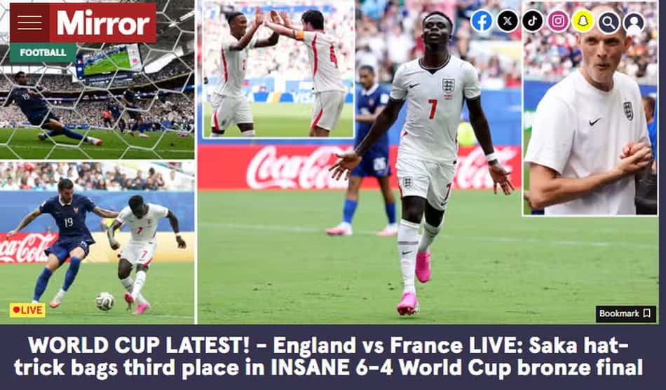 Mirror repercute jogaço entre França e Inglaterra