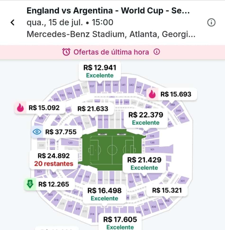 Ingressos para Inglaterra x Argentina, pela semifinal da Copa do Mundo