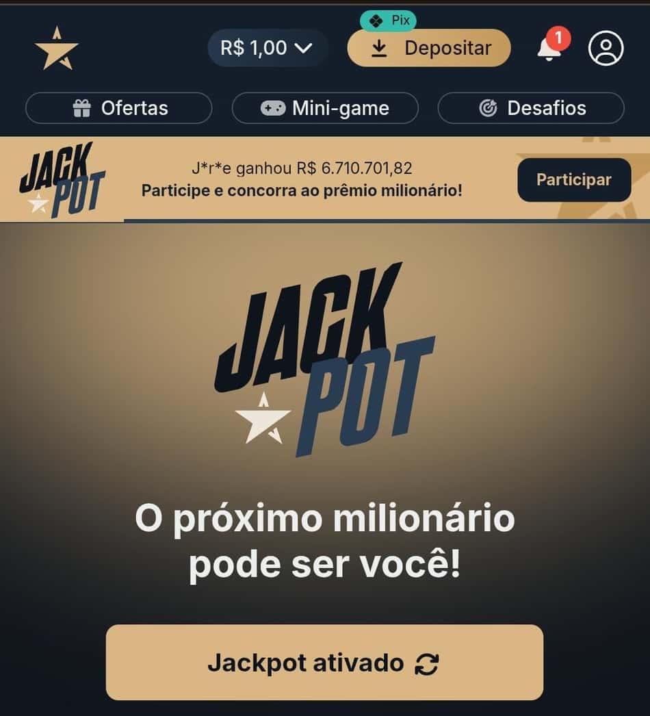 Captura de tela da página de Jackpot da plataforma Estrela bet.