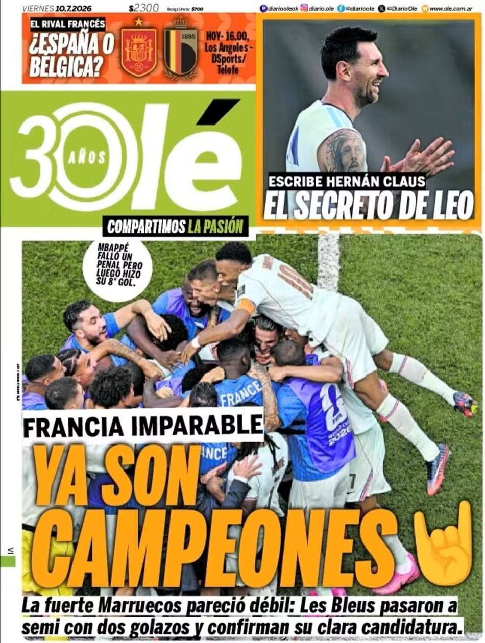 Veículo da Argentina, Olé, tenta secar seleção da França após triunfo contra Marrocos na Copa (Foto: Reprodução)