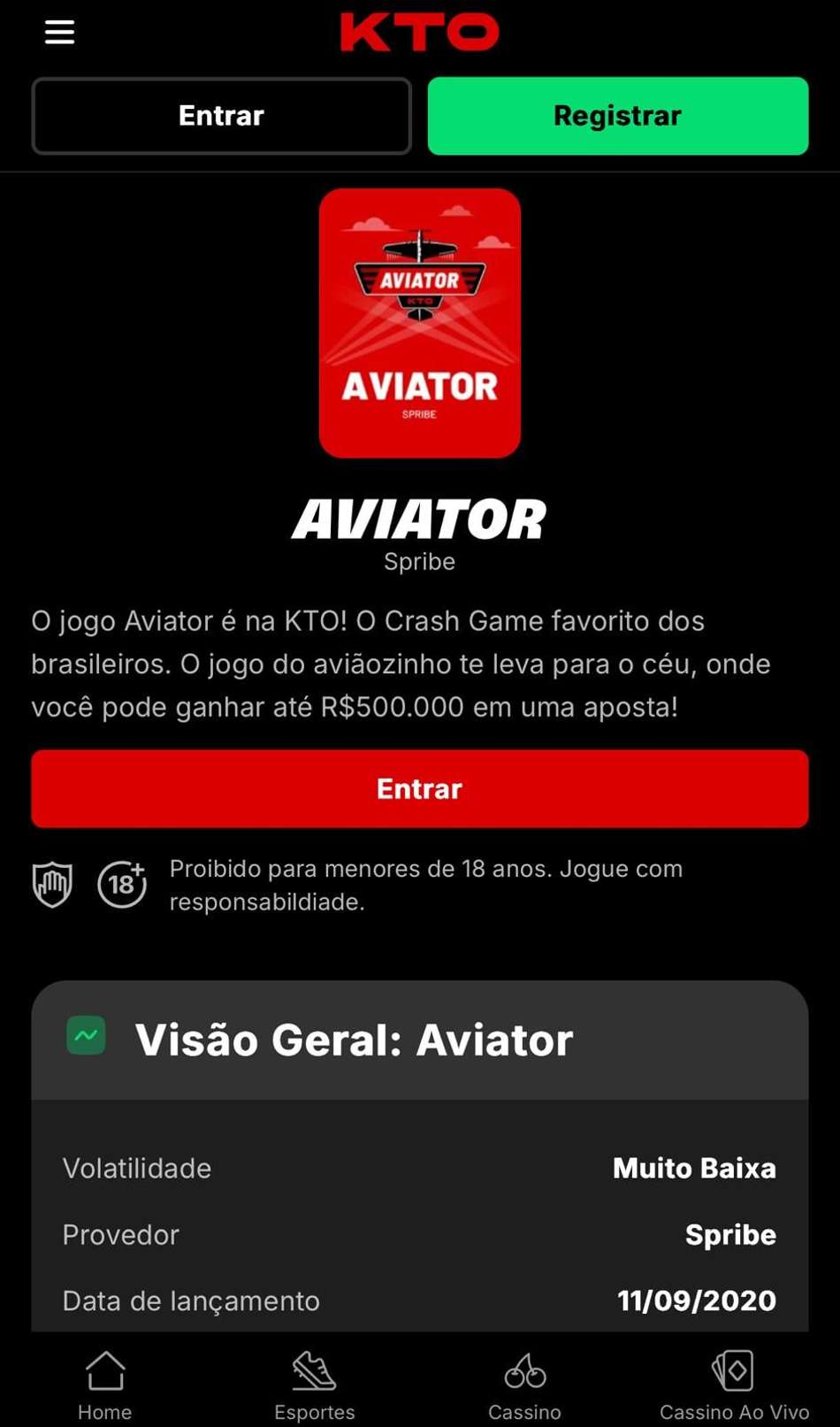 Captura de tela da KTO, a melhor plataforma para jogar Aviator no Brasil.