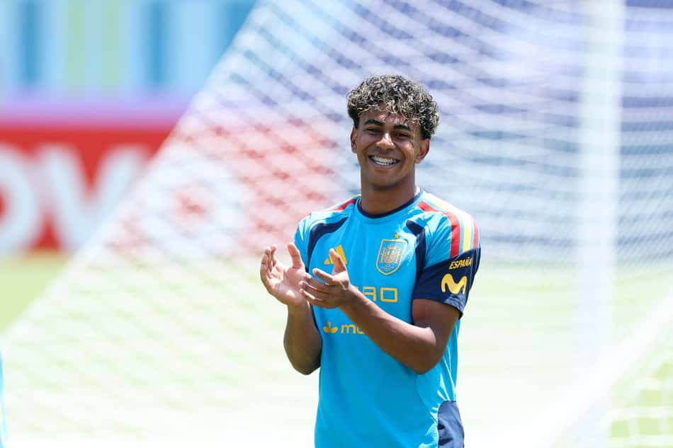 Lamine Yamal durante treino da Espanha na Copa do Mundo de 2026 (Foto: Florencia Tan Jun / GETTY IMAGES NORTH AMERICA / Getty Images via AFP)
