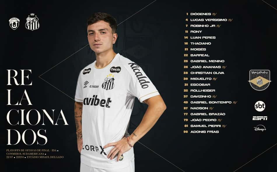 Santos divulga a lista de relacionados para duelo contra o Universidad Central. (Foto: Divulgação/ Santos FC)