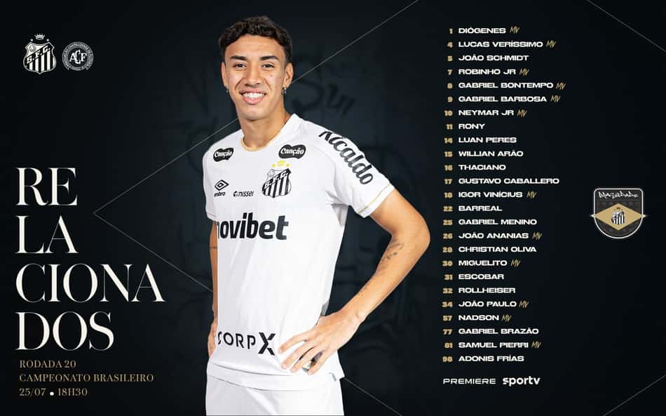 Santos divulga lista de relacionados para duelo contra Chapecoense. (Foto: Divulgação/ Santos FC)