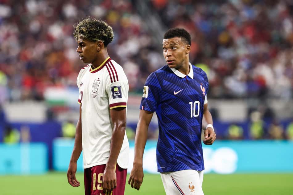 Mbappé e Yamal no duelo entre França e Espanha, na semifinal da Copa do Mundo