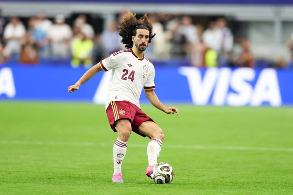 Marc Cucurella em ação pela Espanha na Copa do Mundo de 2026