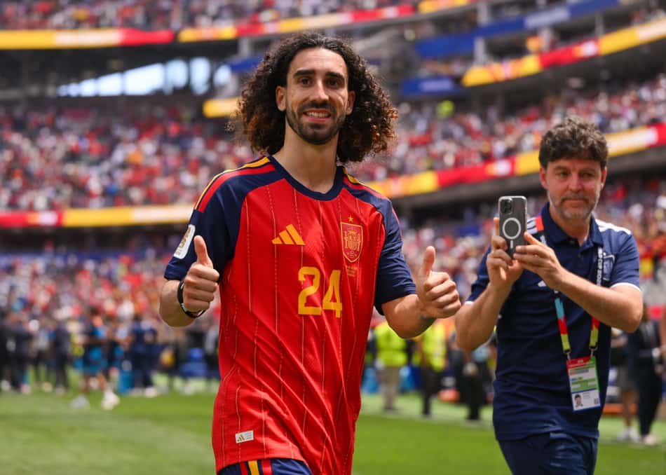 Marc Cucurella em ação pela Espanha na Copa do Mundo de 2026