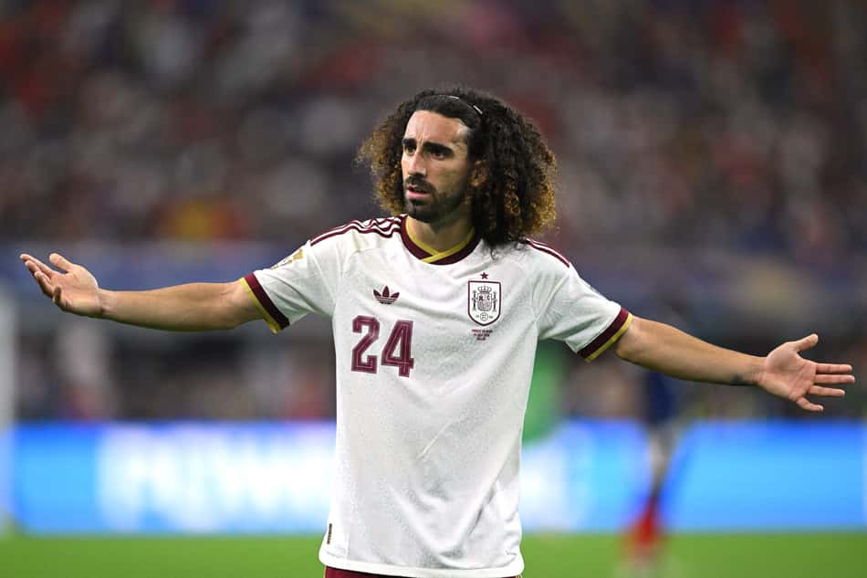 Marc Cucurella em ação pela Espanha na Copa do Mundo de 2026
