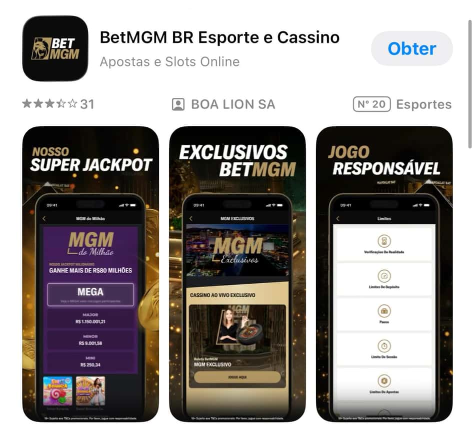 Captura da tela do app da BetMGM para iOS.