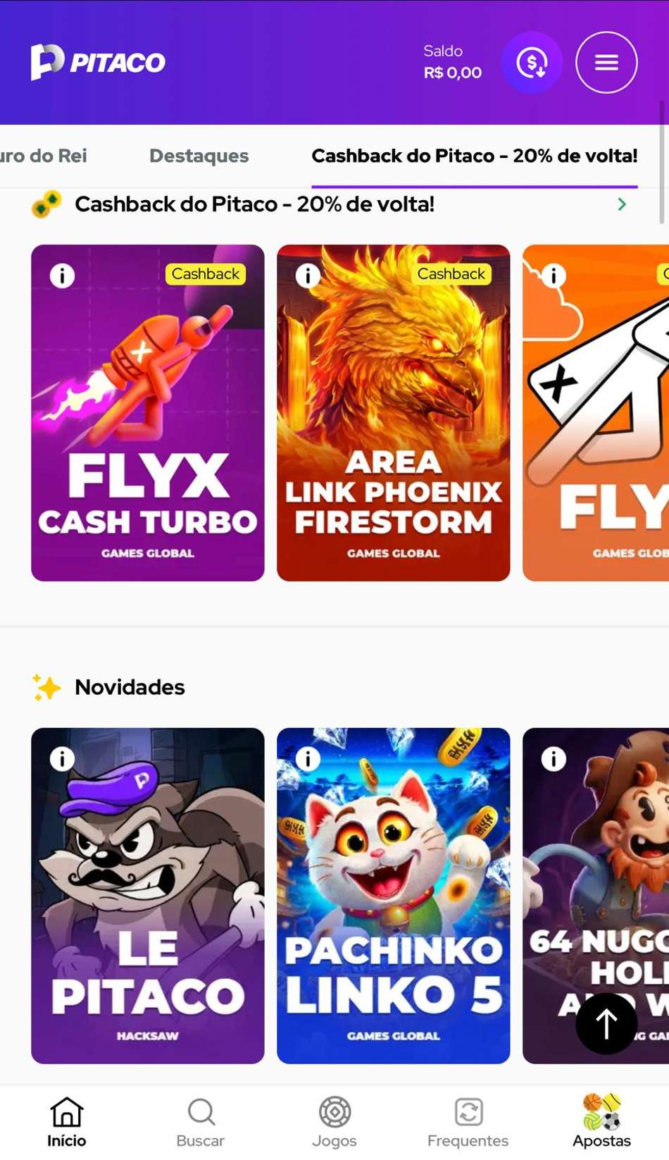 Captura da tela de slots da Pitaco, um dos melhores cassinos do Brasil.
