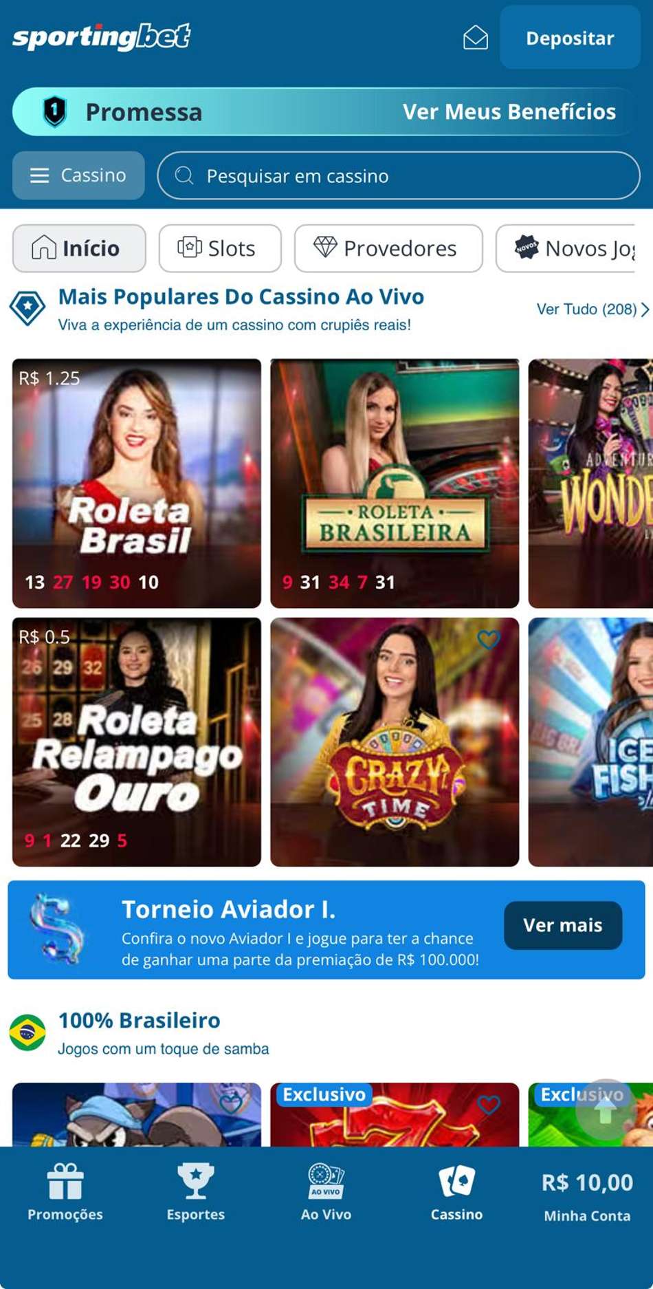 Captura da tela de slots da Sportingbet, um dos melhores cassinos do Brasil.