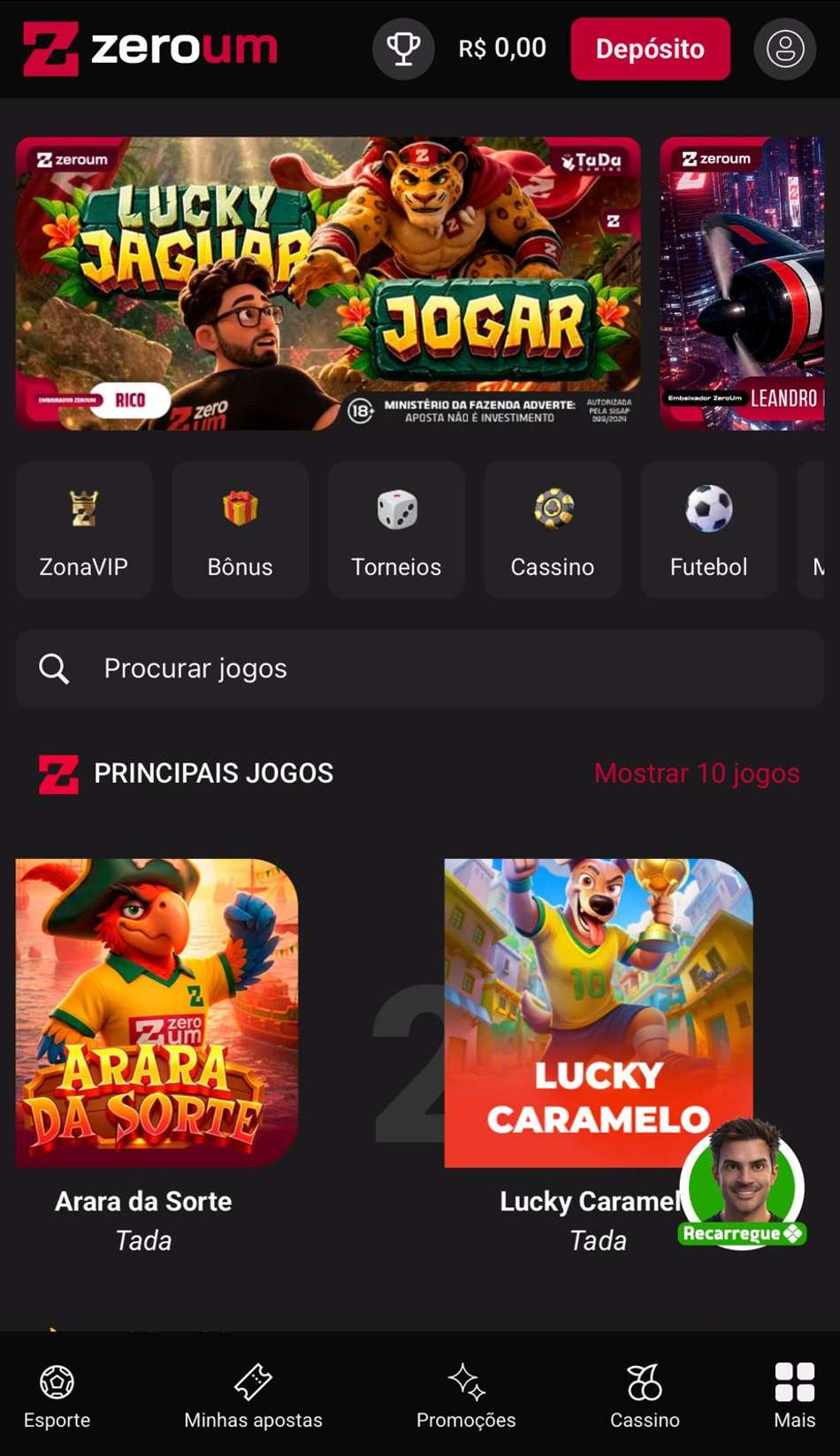 Captura da tela de slots da Zeroum Bet, um dos melhores cassinos do Brasil.