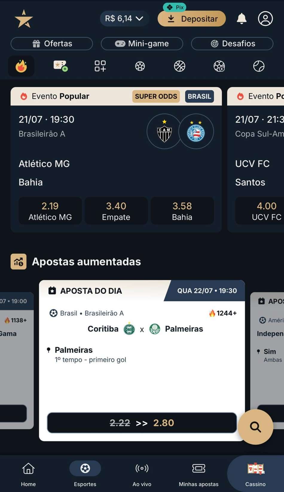 Captura da tela de Apostas Aumentadas na Estrela Bet, um dos melhores sites de apostas do Brasil.