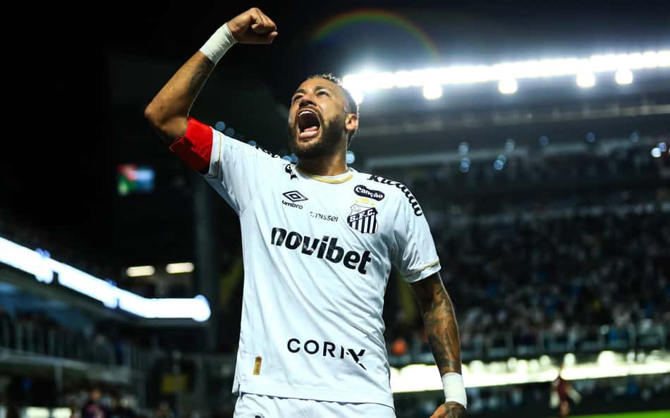 Neymar comemora seu gol no jogo do Santos contra Chapecoense