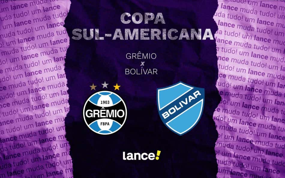 Arte de onde assistir com escudo do Grêmio e Bolívar