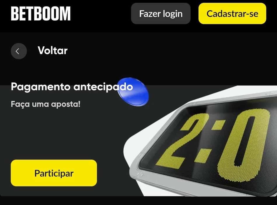 Captura de tela do Pagamento Antecipado da casa de apostas BetBoom.