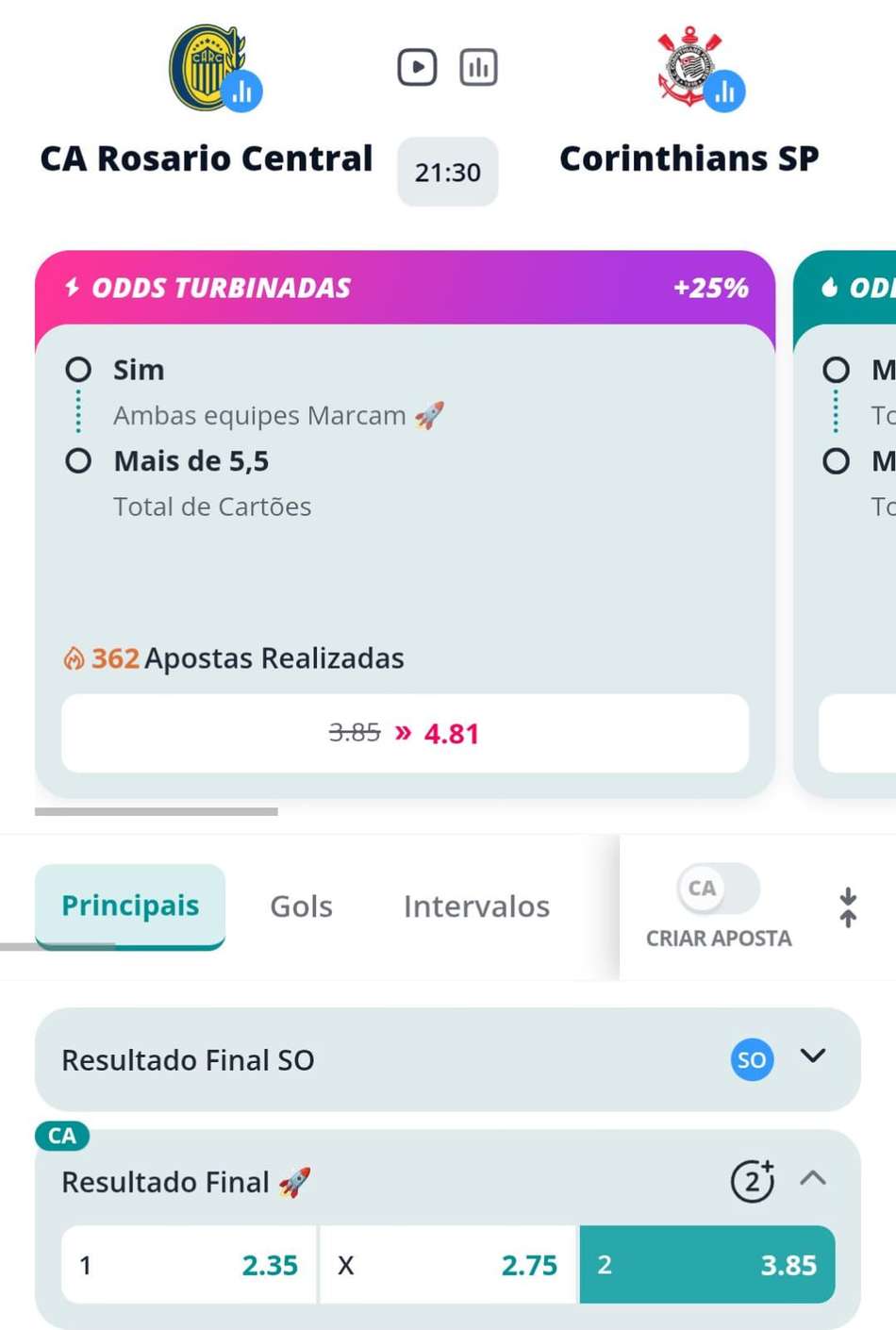 Captura de tela da oferta de Pagamento Antecipado +2 gols na Novibet.