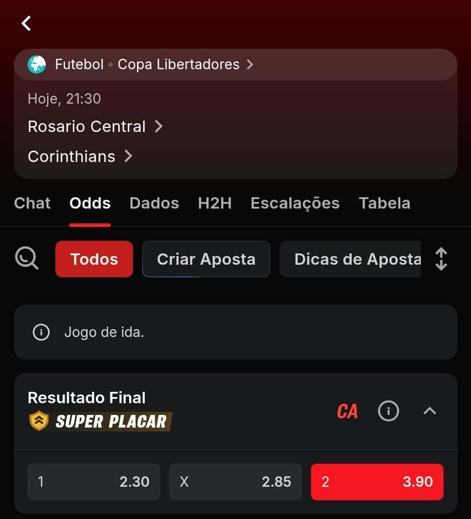 Captura de tela da oferta SuperPlacar na Superbet.