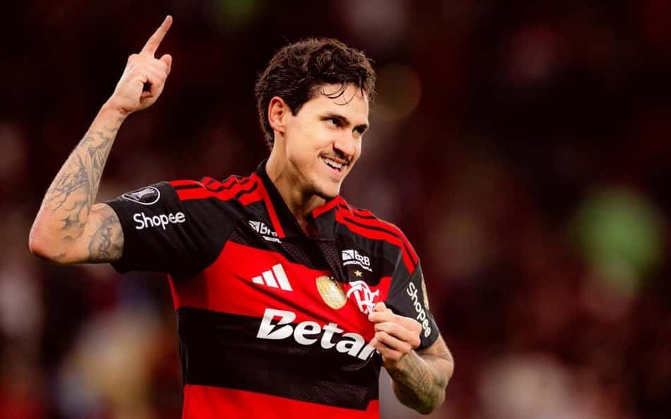 Pedro comemora gol do Flamengo contra o Estudiantes (Foto: Adriano Fontes/Flamengo)