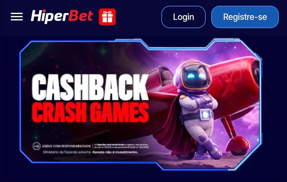 Captura de tela do bônus de cashback em crash games da plataforma nova Hiperbet.