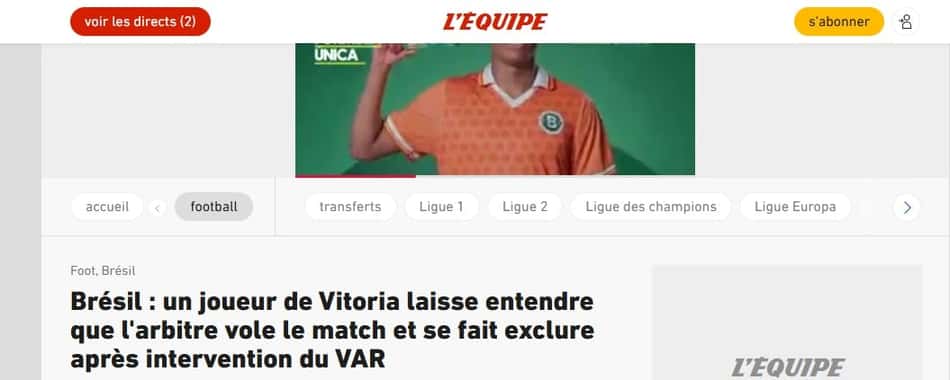 Lequipe repercute expulsão de Luan Cãndido, do Vitória
