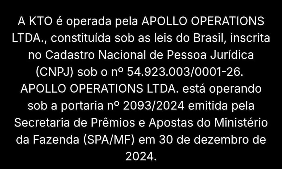 Captura de tela do rodapé com todas as informações da KTO.