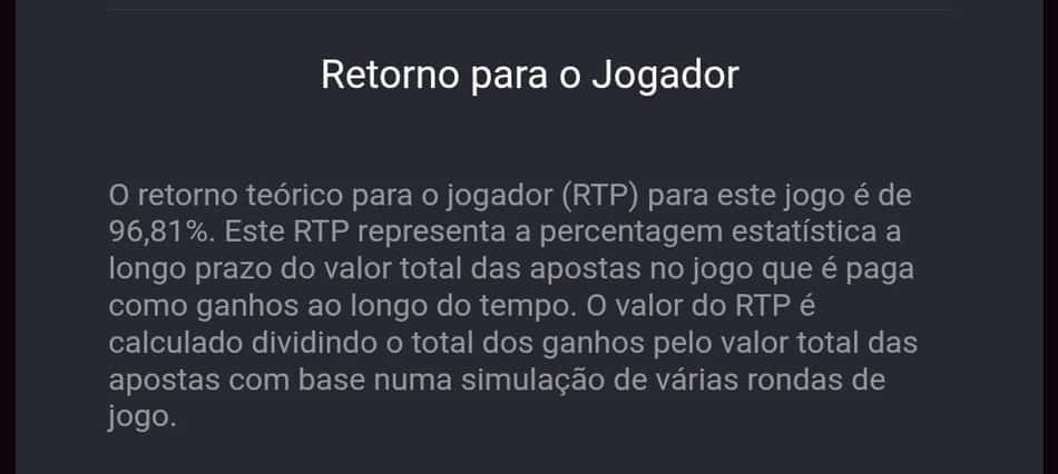 Captura de tela da informação de Retorno para o Jogador na regra do Fortune Tiger.